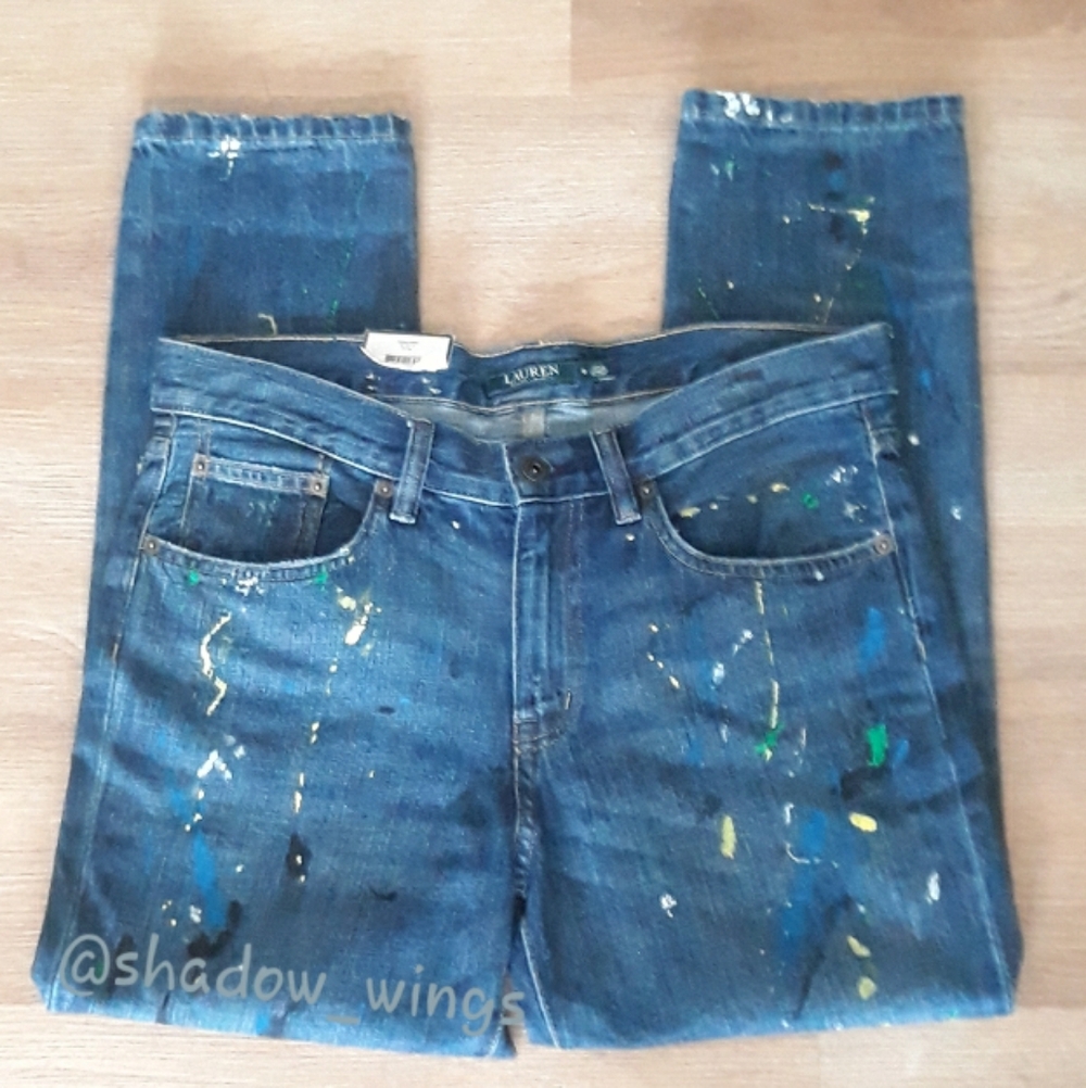 Ralph Lauren Girlfriend Paint Splatter Jeans / Size 6 Painted Cropped Jeans - Picture 5 of 15